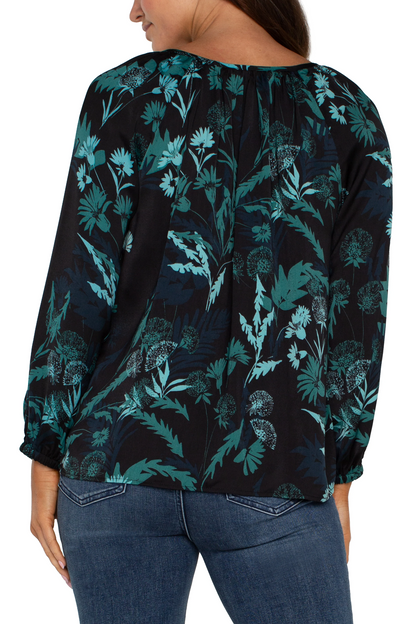 long Sleeve Shirred Woven Blouse