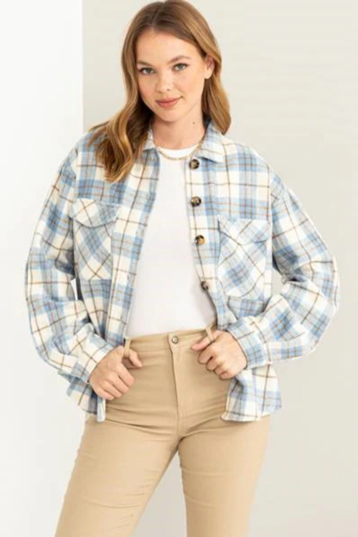 Blue Plaid Chunky Button Front Shirt