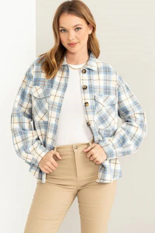 Blue Plaid Chunky Button Front Shirt