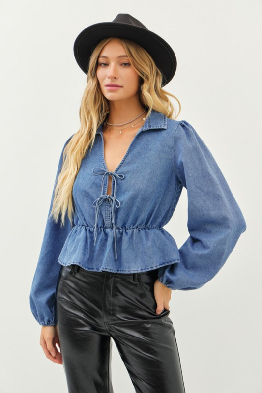 L/S Denim Peplum Top
