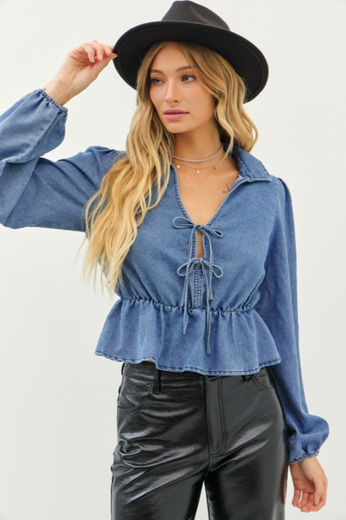 L/S Denim Peplum Top