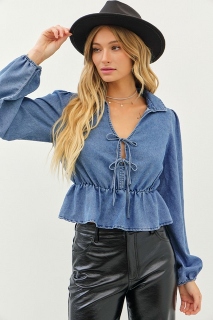 L/S Denim Peplum Top