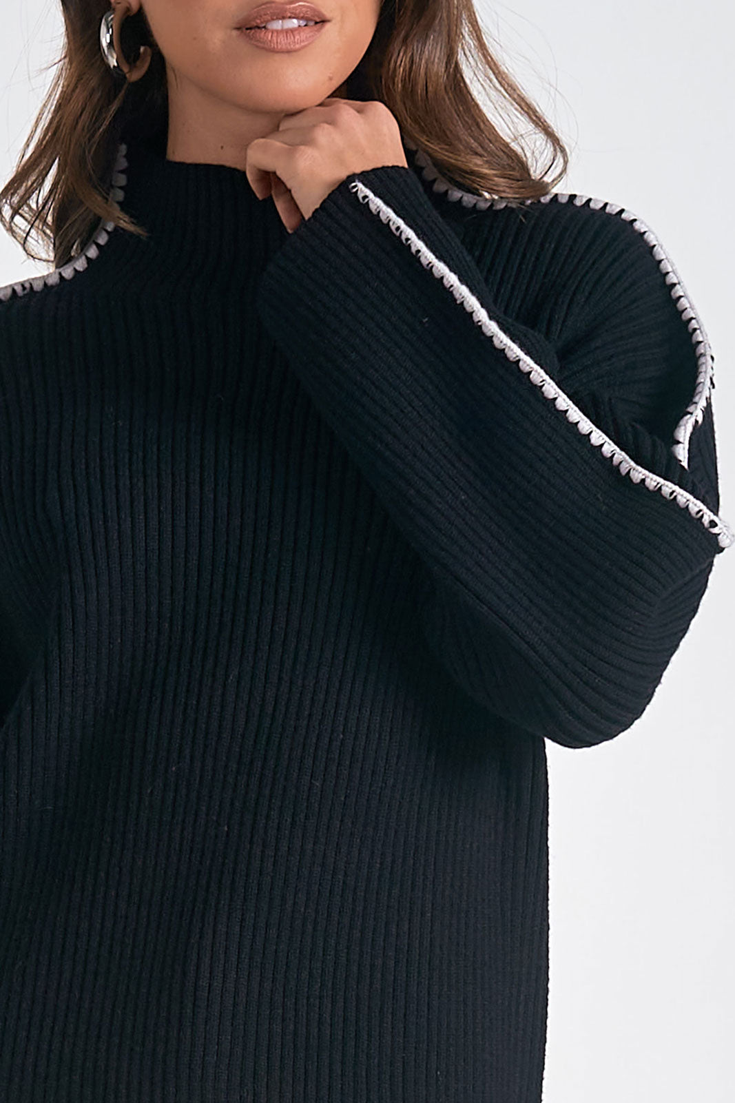 Piped Sleeve Mock Neck
