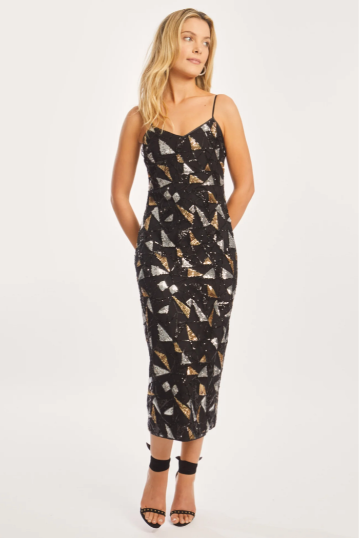 Carolta Precious Metal Geo Sequin Dress