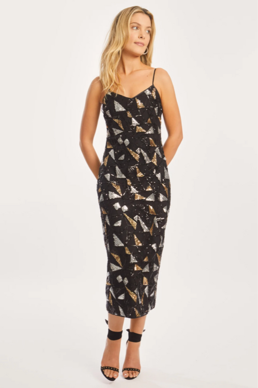 Carolta Precious Metal Geo Sequin Dress