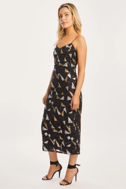 Carolta Precious Metal Geo Sequin Dress