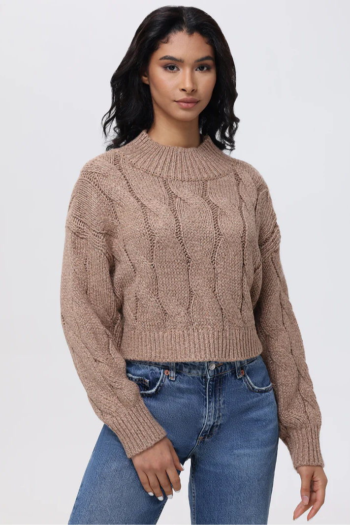 Lola - Metallic Cable Knit Crop Sweater