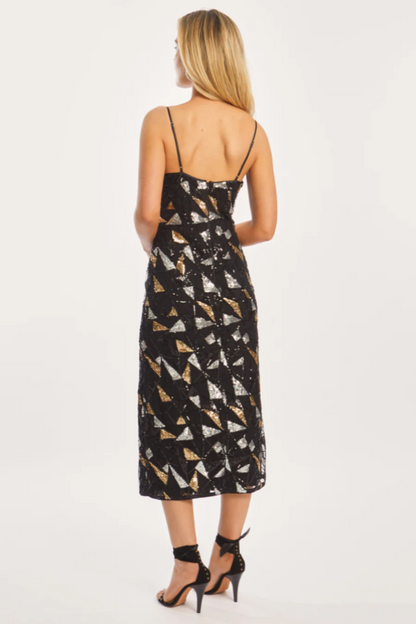 Carolta Precious Metal Geo Sequin Dress