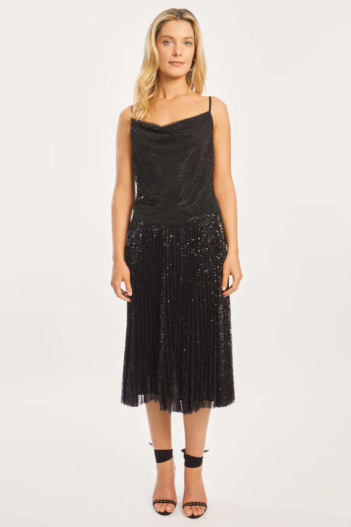 Leelee Black Beaded Mesh Top