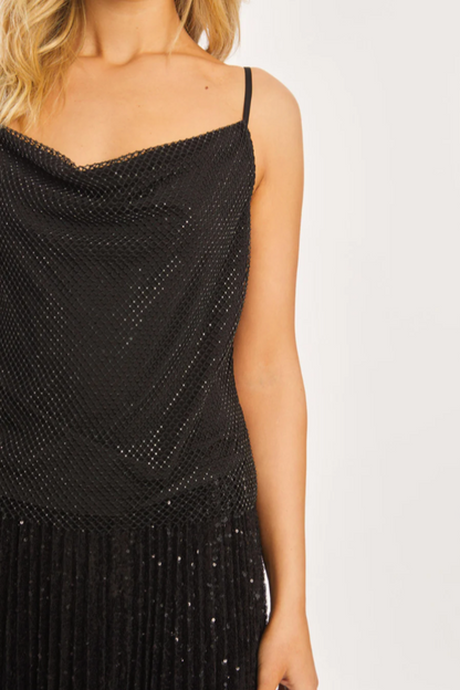 Leelee Black Beaded Mesh Top