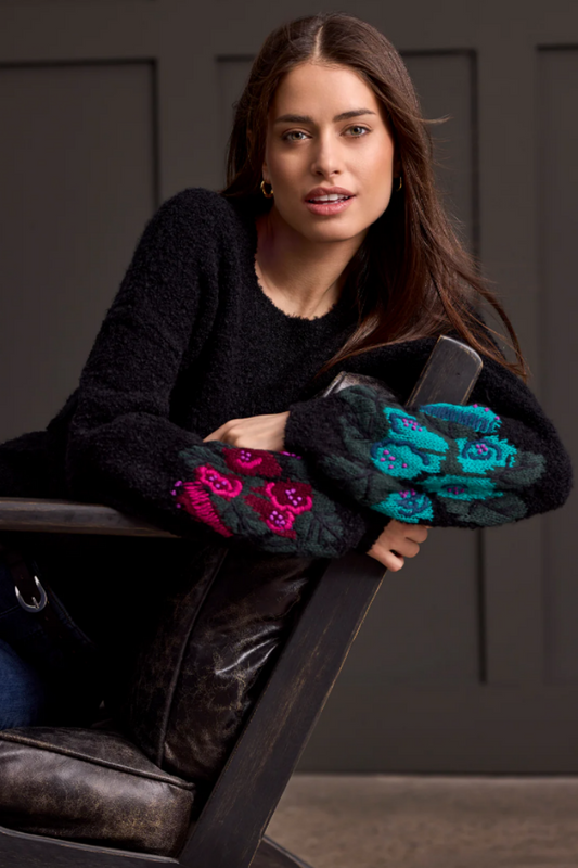 BOUCLÉ Drop Shoulder Sweater With Embroidered Sleeves