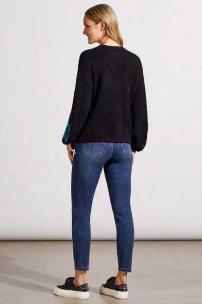 BOUCLÉ Drop Shoulder Sweater With Embroidered Sleeves