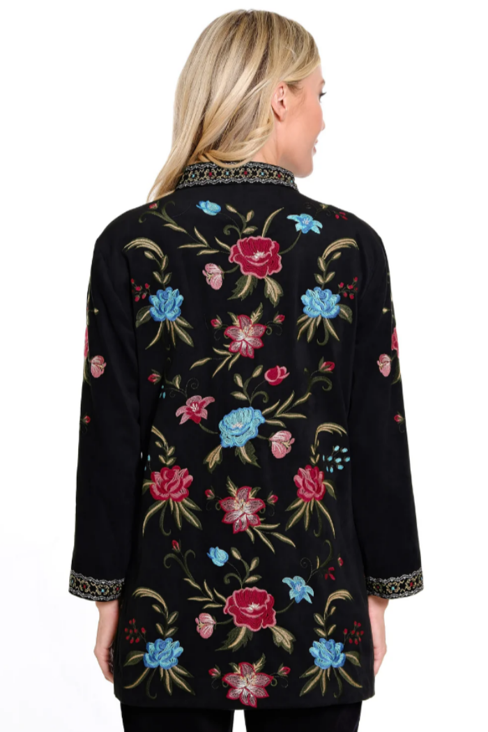 Faux Suede All Over Embroidered Jacket
