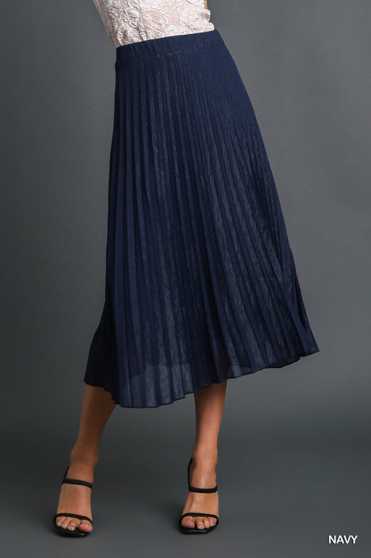 Metallic Pleated Midi Skirt