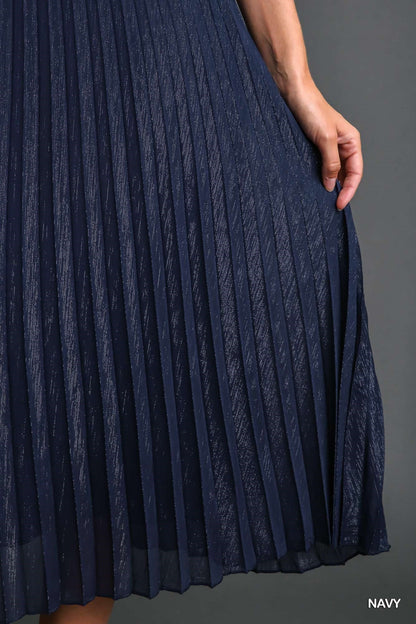 Metallic Pleated Midi Skirt