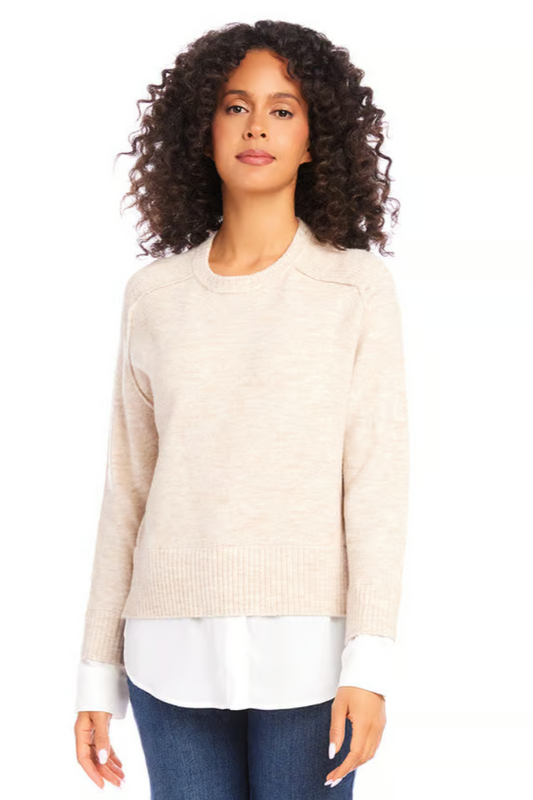 Layered Crewneck Sweater- Sand