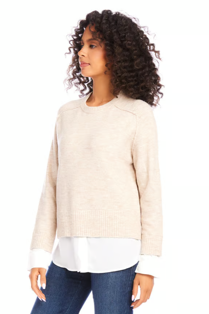 Layered Crewneck Sweater- Sand