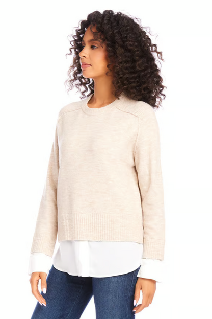Layered Crewneck Sweater- Sand