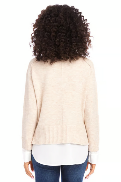 Layered Crewneck Sweater- Sand