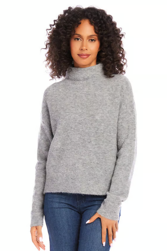 Mock Neck Boucle Sweater- Gray