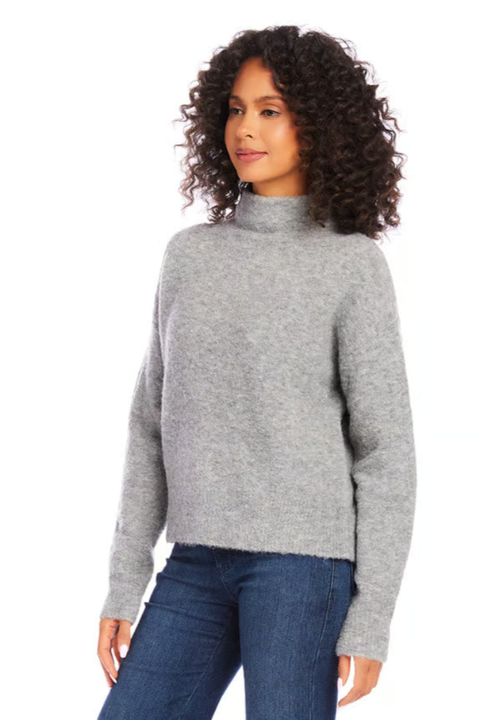 Mock Neck Boucle Sweater- Gray