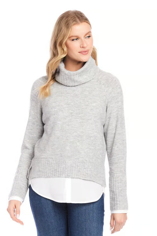 Layered Turtleneck Sweater- Light Heather Gray