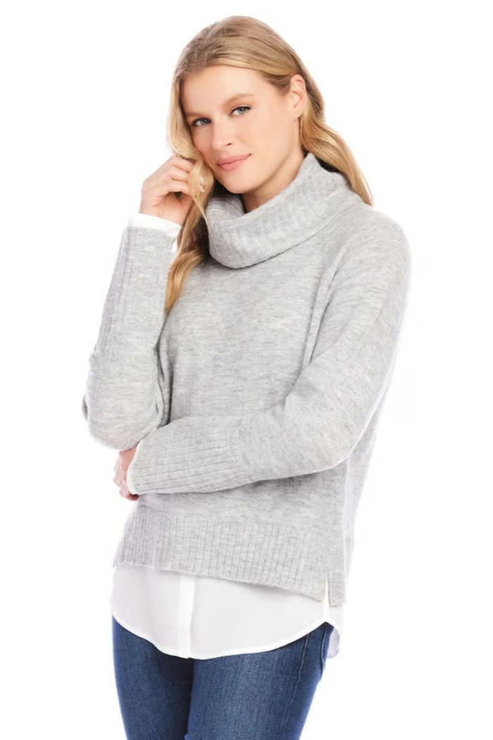 Layered Turtleneck Sweater- Light Heather Gray