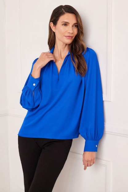 Shirred V Neck Blouse - Royal