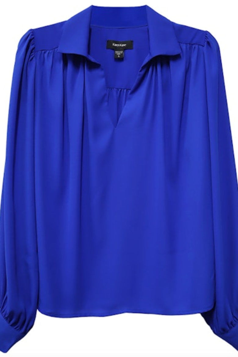 Shirred V Neck Blouse - Royal