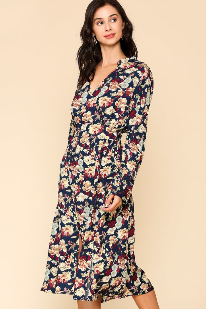 Slits Navy Floral Dress
