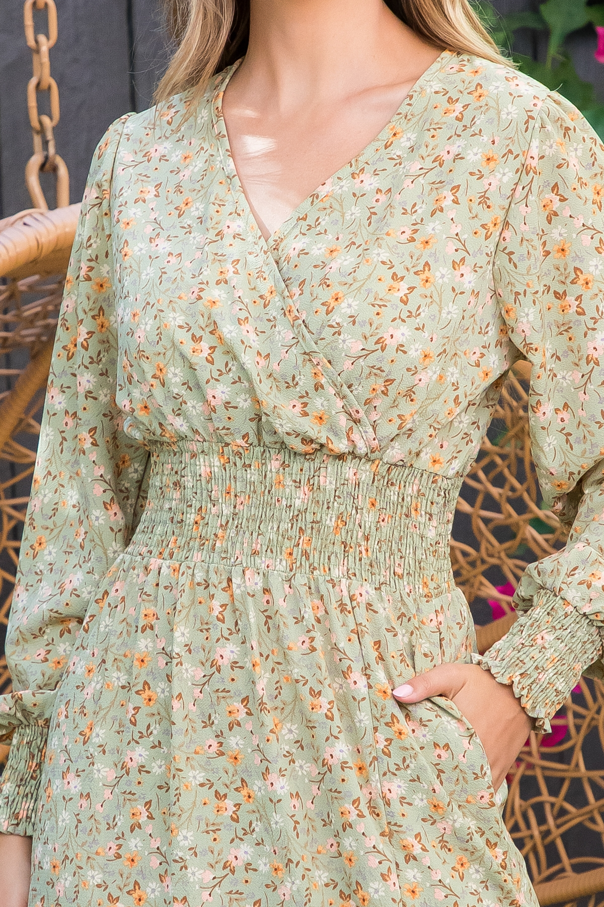 Floral Sage Slit Midi Dress
