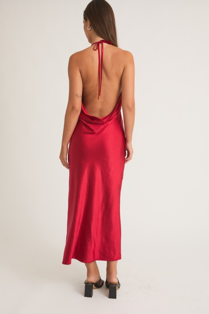 Halter Cowl Neck Midi Dress