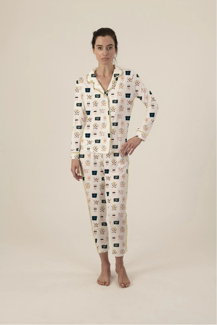 Love Present  long narrow Christmas Pajama Bamboo  Pajama Set