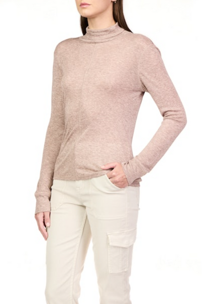 Exposed Seams Mock Neck - Heather Feather