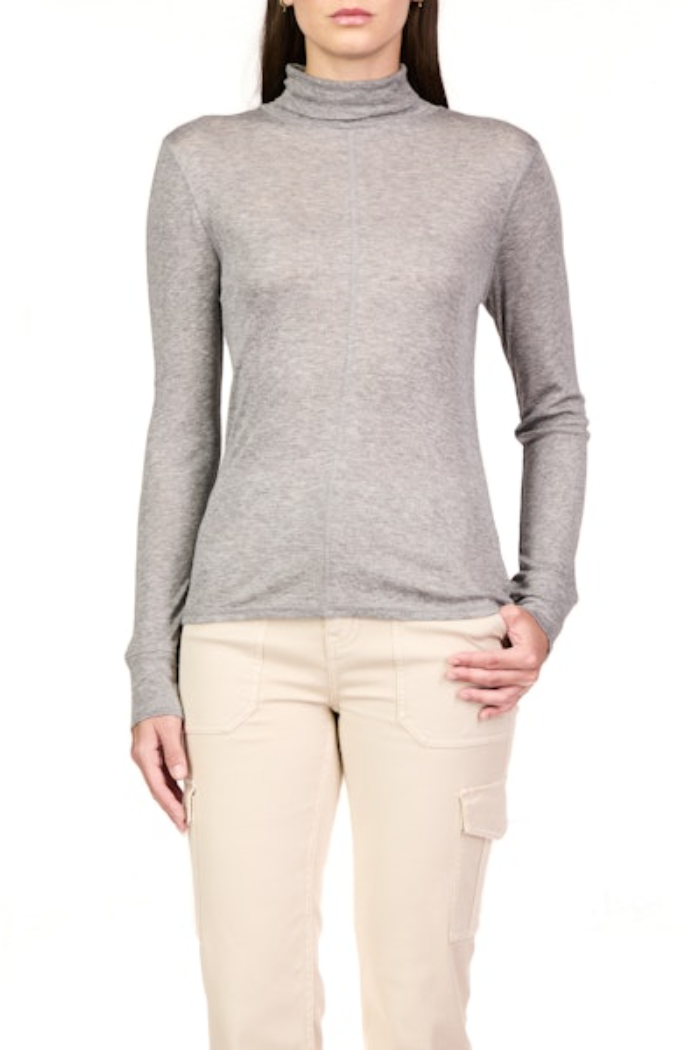 Exposed Seam Knit Mock Neck - Heather Charcoal