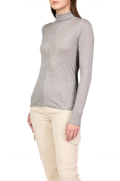 Exposed Seam Knit Mock Neck - Heather Charcoal