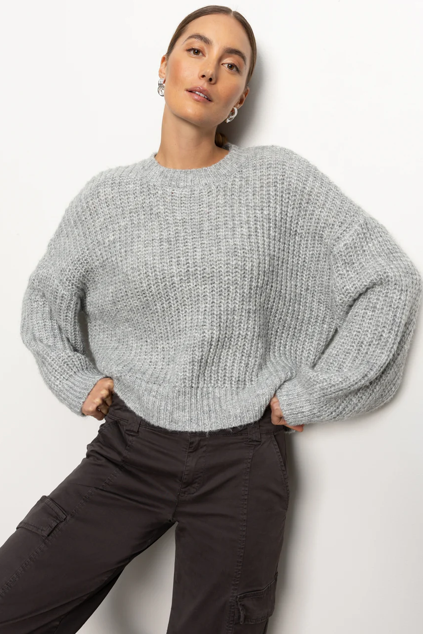 Fuzzy Volume Sleeve Sweater - Heather Grey