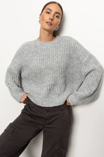 Fuzzy Volume Sleeve Sweater - Heather Grey