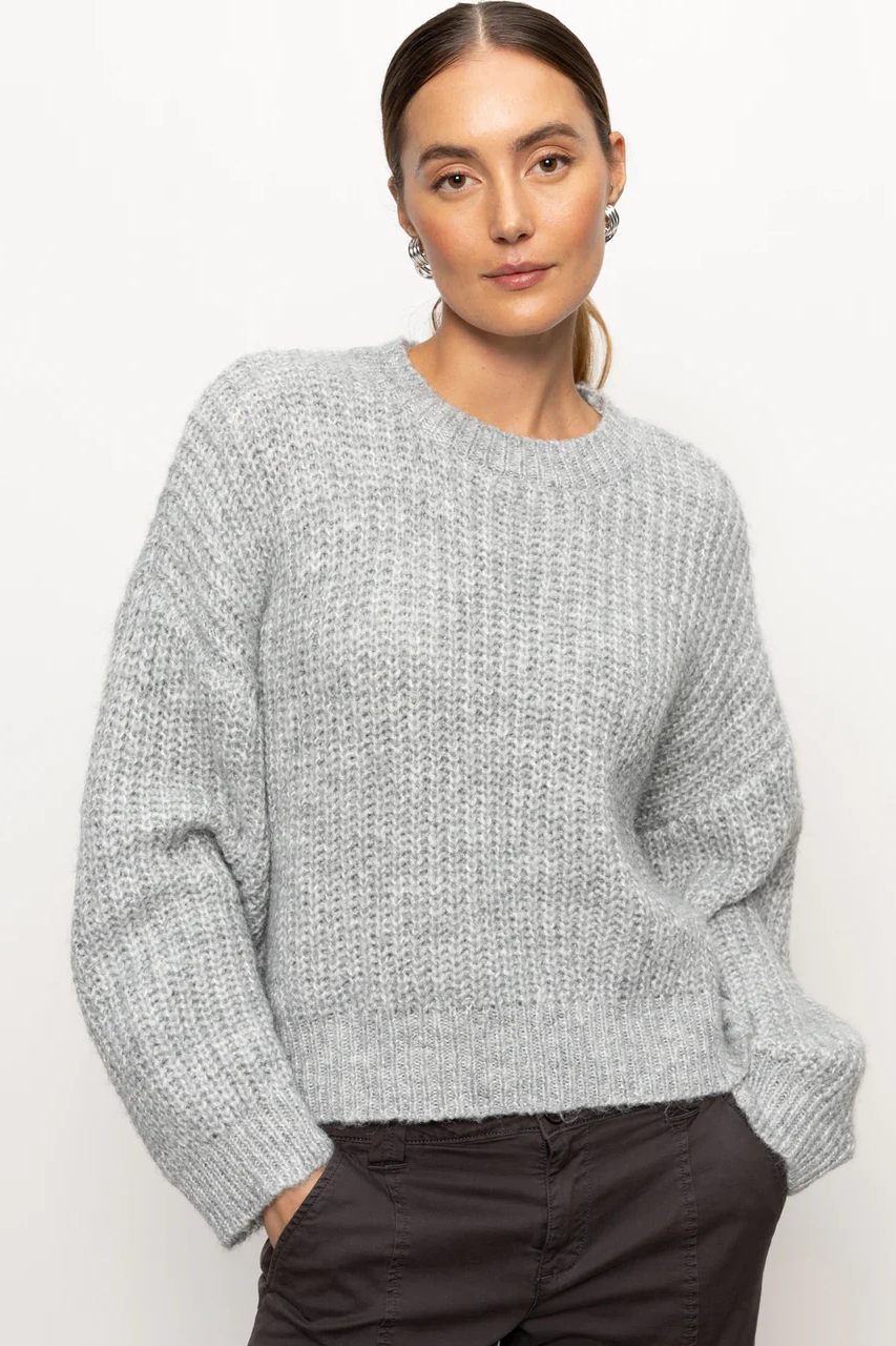 Fuzzy Volume Sleeve Sweater - Heather Grey