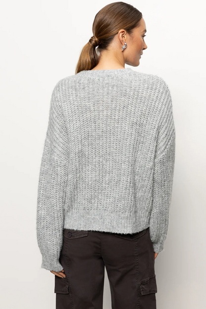 Fuzzy Volume Sleeve Sweater - Heather Grey