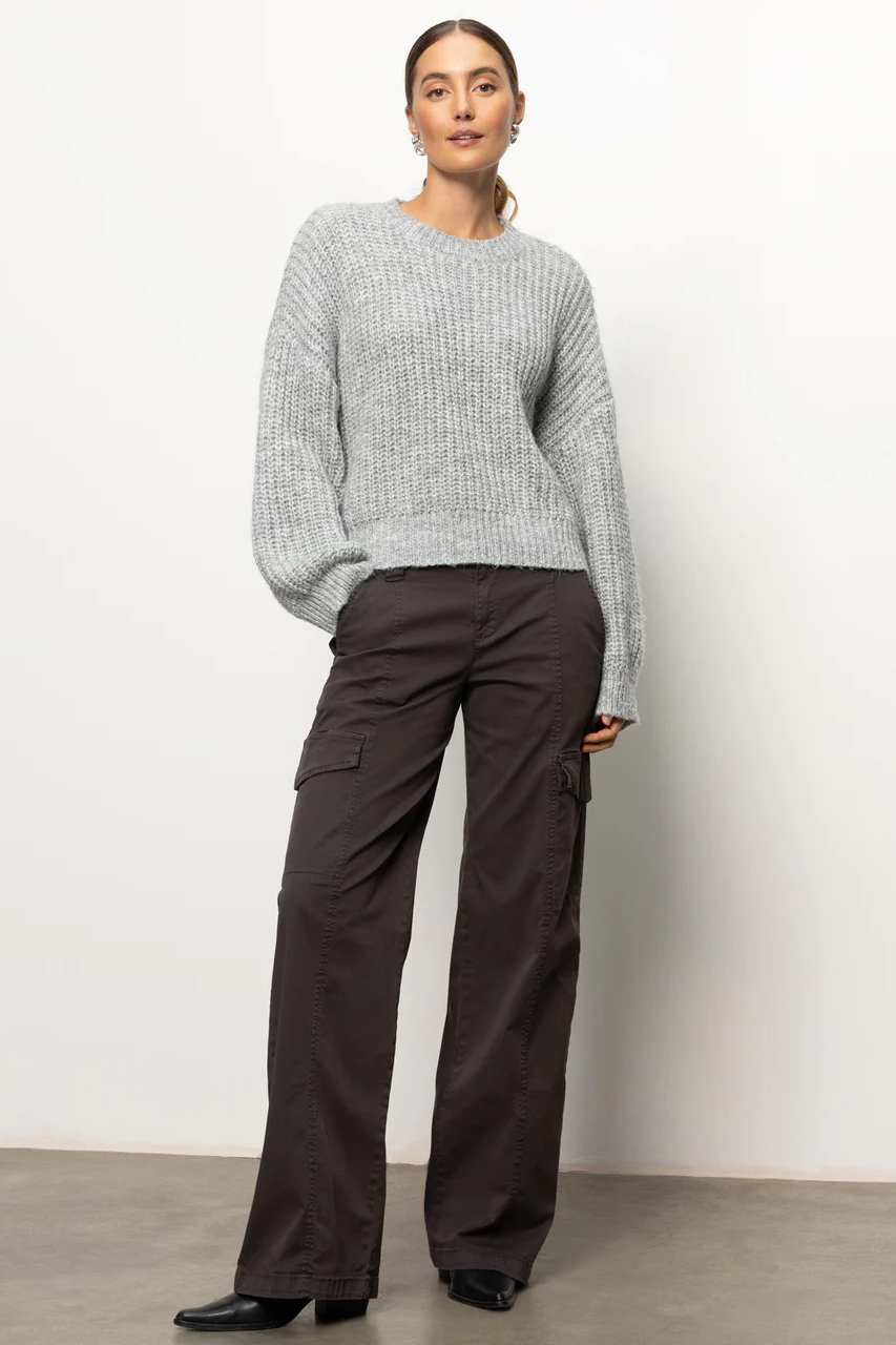 Fuzzy Volume Sleeve Sweater - Heather Grey