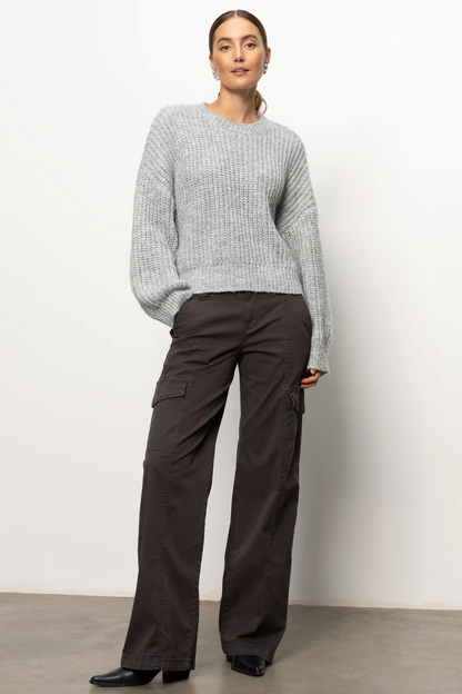 Fuzzy Volume Sleeve Sweater - Heather Grey