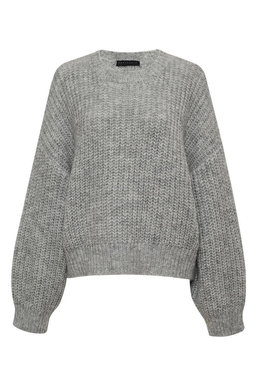 Fuzzy Volume Sleeve Sweater - Heather Grey