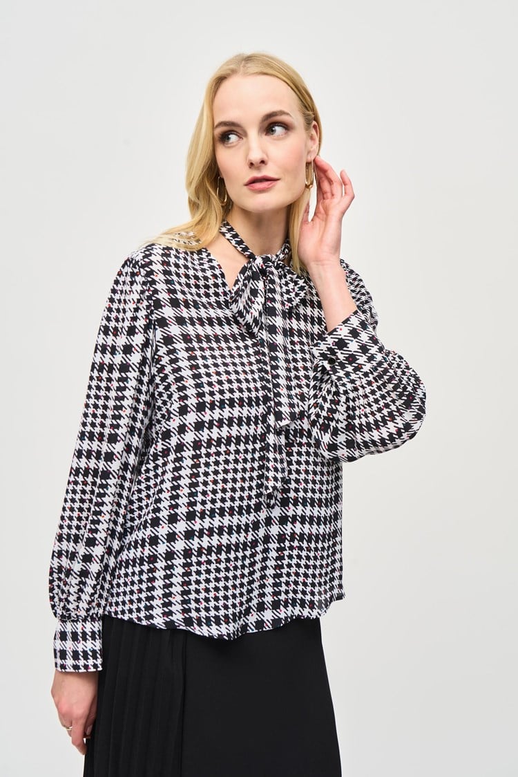 Georgette Plaid Puff Sleeve Top- Vanilla/ Multi
