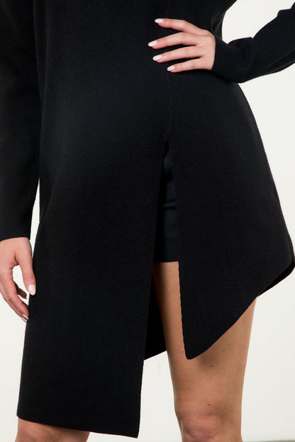 Turtleneck Slit Sweater Dress