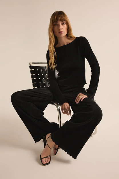 Denia Pleated High Rise Pant - Black