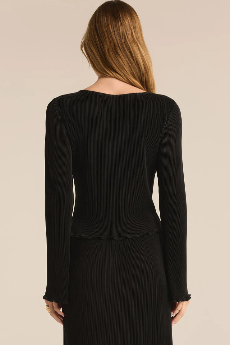 Veronica Pleated Boat Neck Top - Black