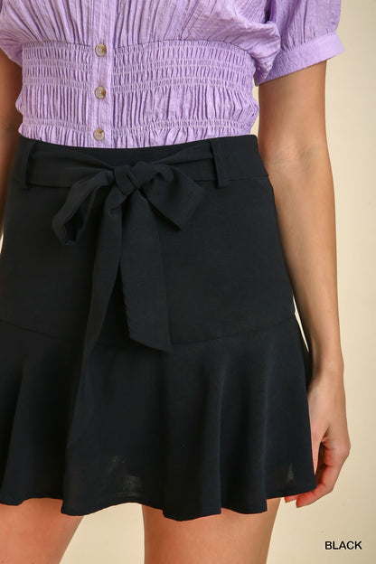 Ruffle Hem Skort with Bow Belt