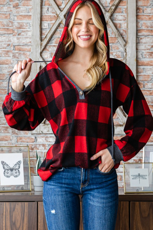 Plaid Hooded Top