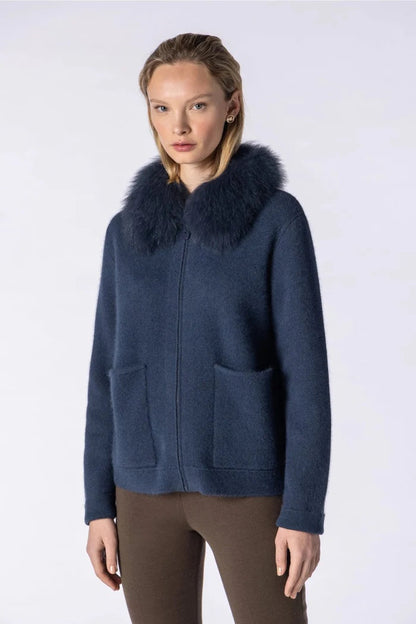 Fox fur collar knit jacket